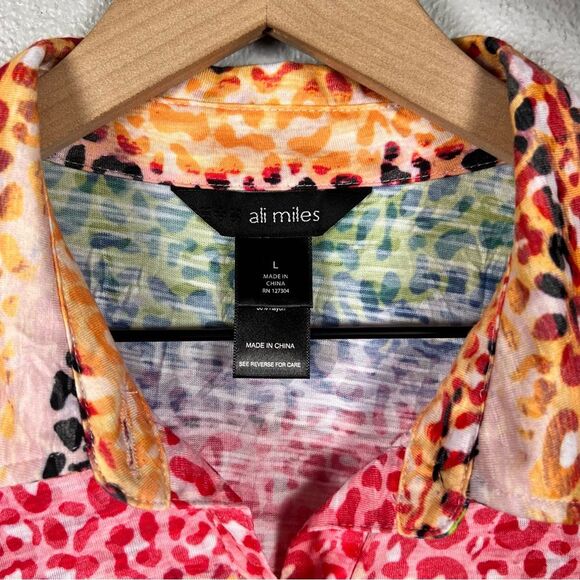 Ali Miles Rainbow Leopard Print Button Front Long Sleeve Knit Tunic Size Large - Picture 5 of 8